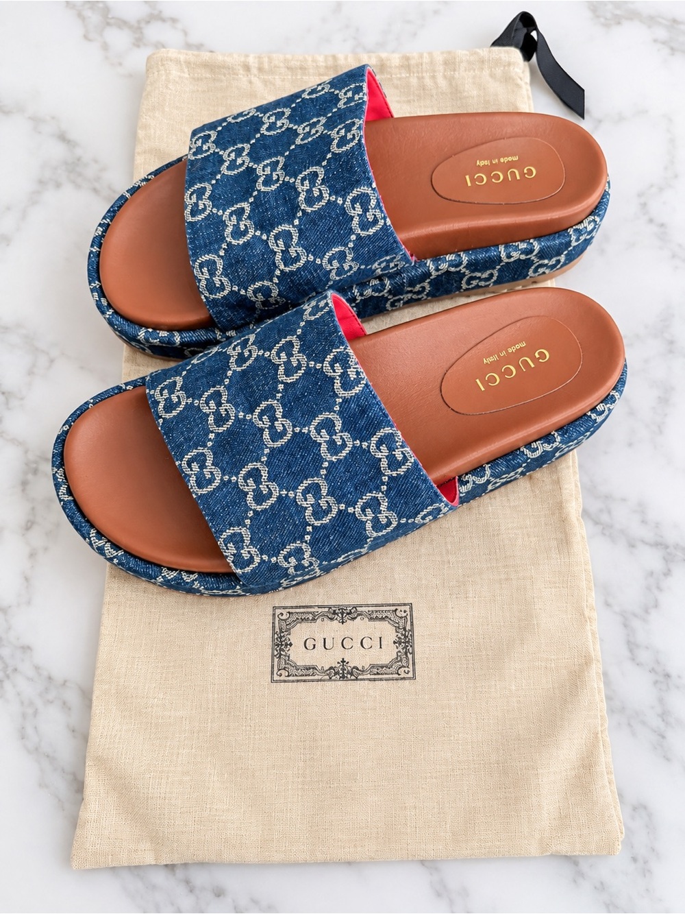 GG Denim Slides